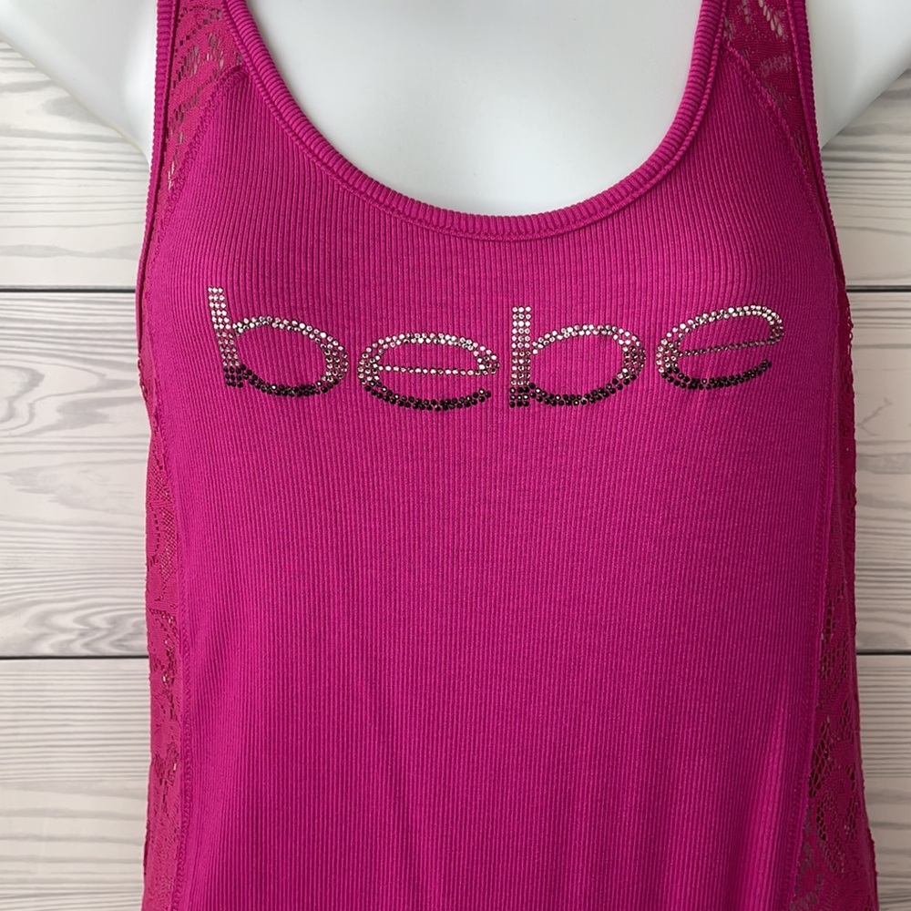 Bebe Lace & Rhinestone Racerback Tank - Picture 3 of 6